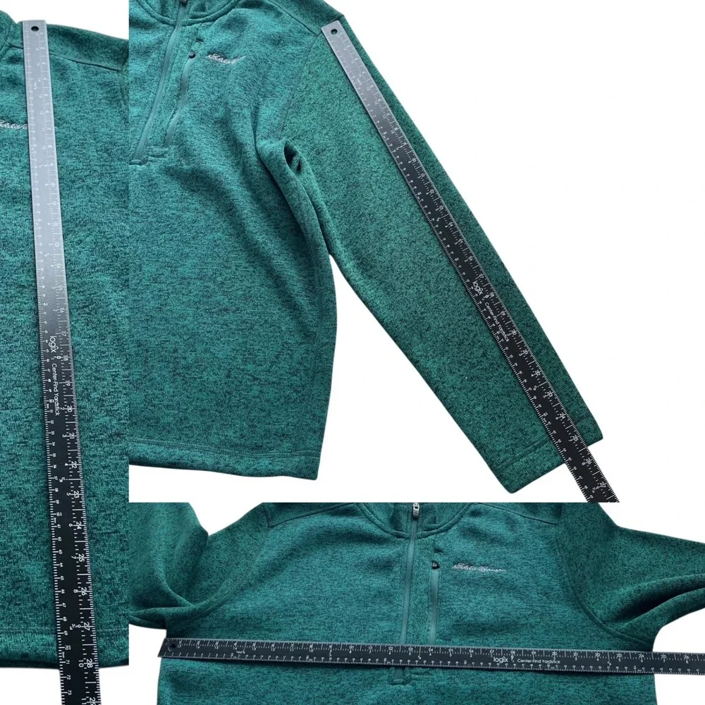 Eddie Bauer Men's XL Green Heathered 1/4 Zip Pullover Fleece Jacket Sweater Cozy